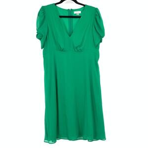 Calvin Klein Flutter Sleeve Chiffon Midi Dress Womens Size 12 Kelly Green V-Neck
